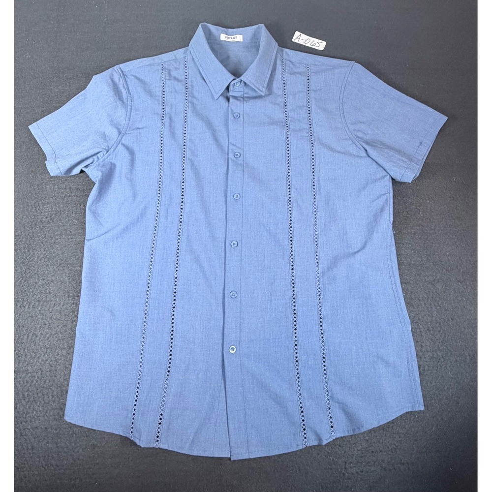 Coofandy Mens Light Blue Guayabera Style Short Sleeve Button Down Shirt Large